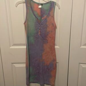 Venus Pink, Purple Teal Sz S  Tie-Dye Button Front Tank Mini Dress GUC B39
